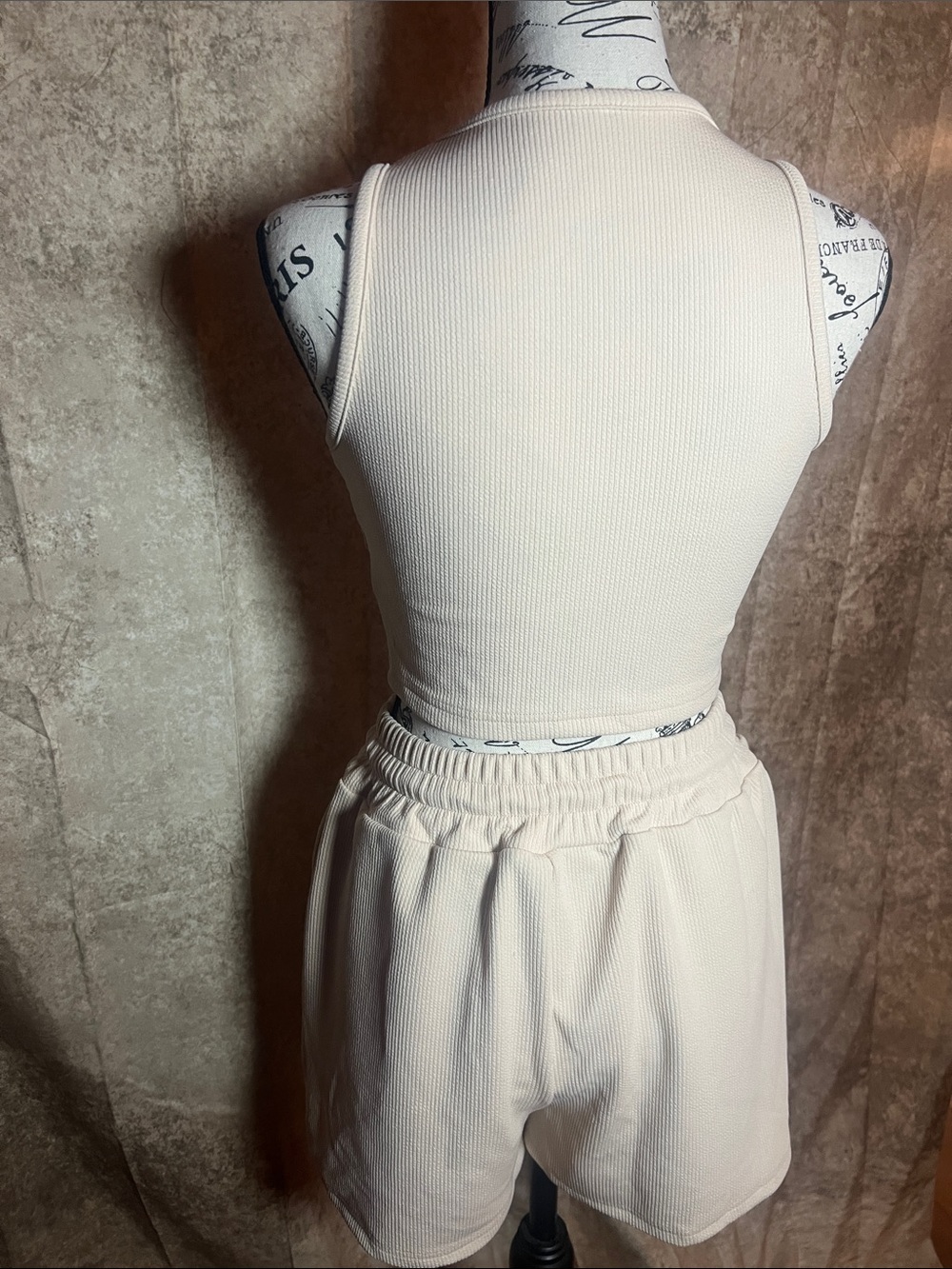 NWOT Cream Ribbed Tank & Drawstring Shorts Set - Picture 4 of 5